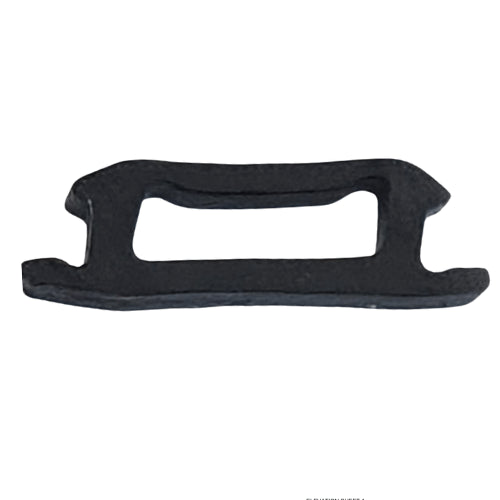 Black plastic component on a white background